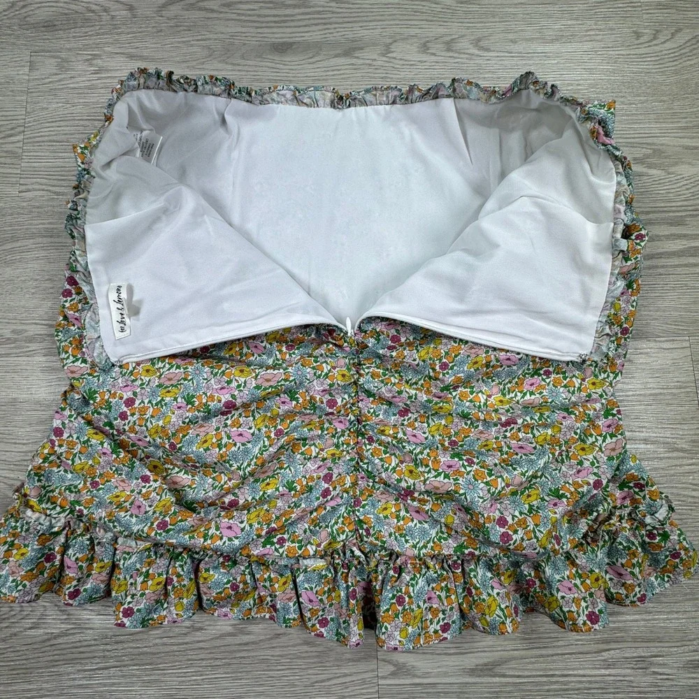 For Love & Lemons Womens Skirt Floral Ruched Ruffle Mini Multi XL Ruched Cotton